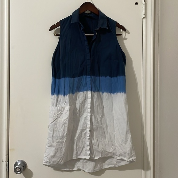Stylish Blue and White Sleeveless Dress - Picture 1 of 5